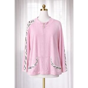 New Storybook Knits Sweater Full Zip Cardigan Pink Zebra Sequin Women's Size 2X